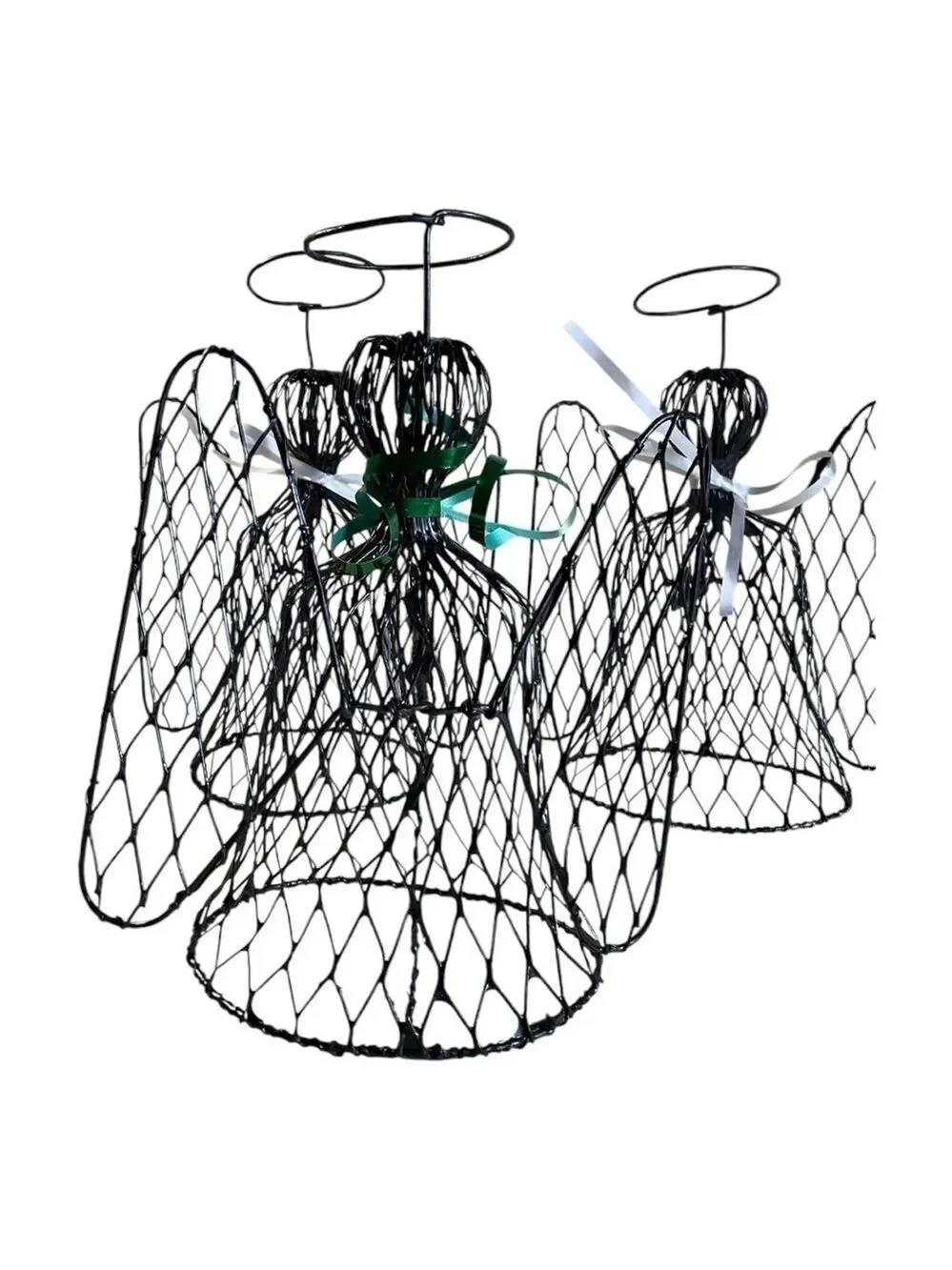 Wire Mesh Christmas Angels Set of 3 Black Metal Holiday Decor